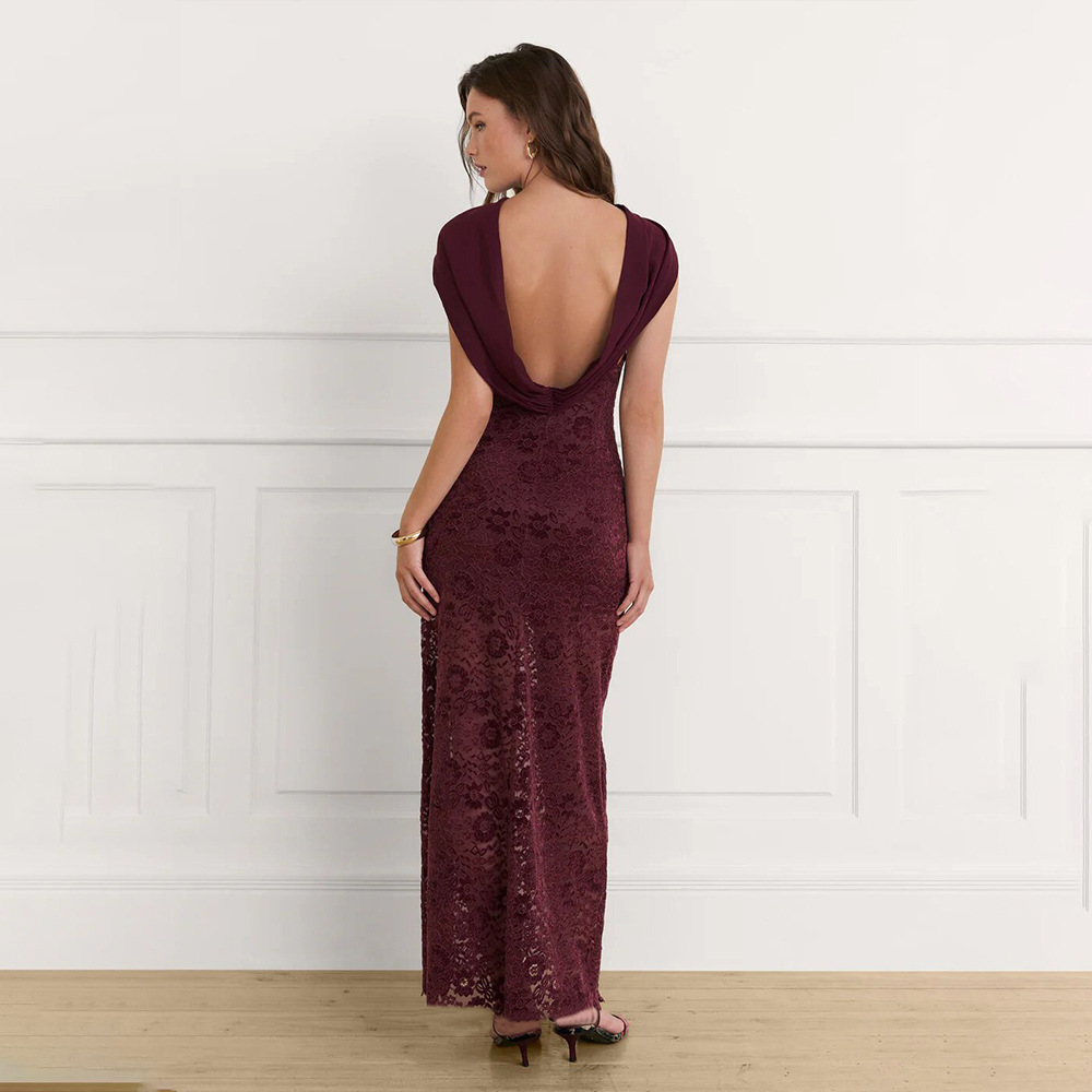 Women's Sexy Slim Fit Sleeveless Lace Bodycon Dress Backless European American Style Autumn Fashion 2025 Cross Border_ecoleips.com