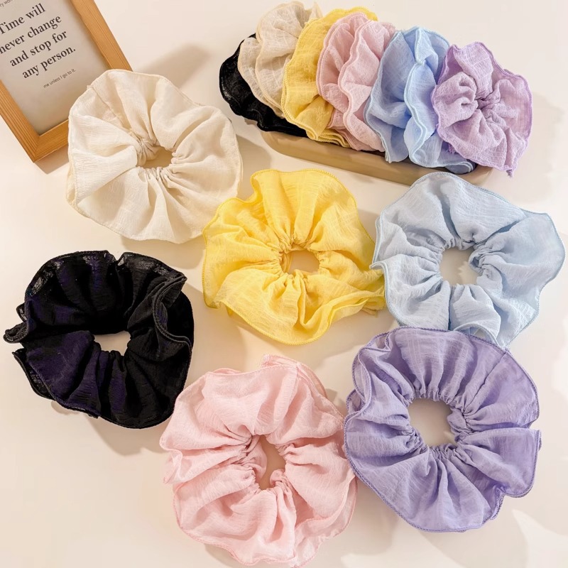 Lazo de encaje plisado amarillo, lazo para el cabello de intestino grueso para mujer, gran tamaño 2025, nueva cuerda para el cabello, flor para la cabeza, cuerda para la cabeza coreana, tocado de temperamento