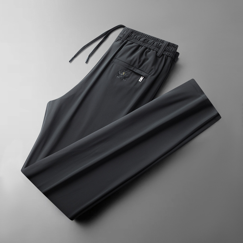 Ice Silk Breathable 2024 Summer New Men's Elastic Casual Pants Light Business Fashion Middle-aged Pants Anti-wrinkle