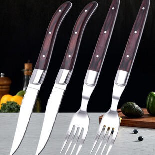 Western Steak Knife and Fork Color Wooden Handle Set Thickened Stainless Steel Household Foreign Trade Tableware