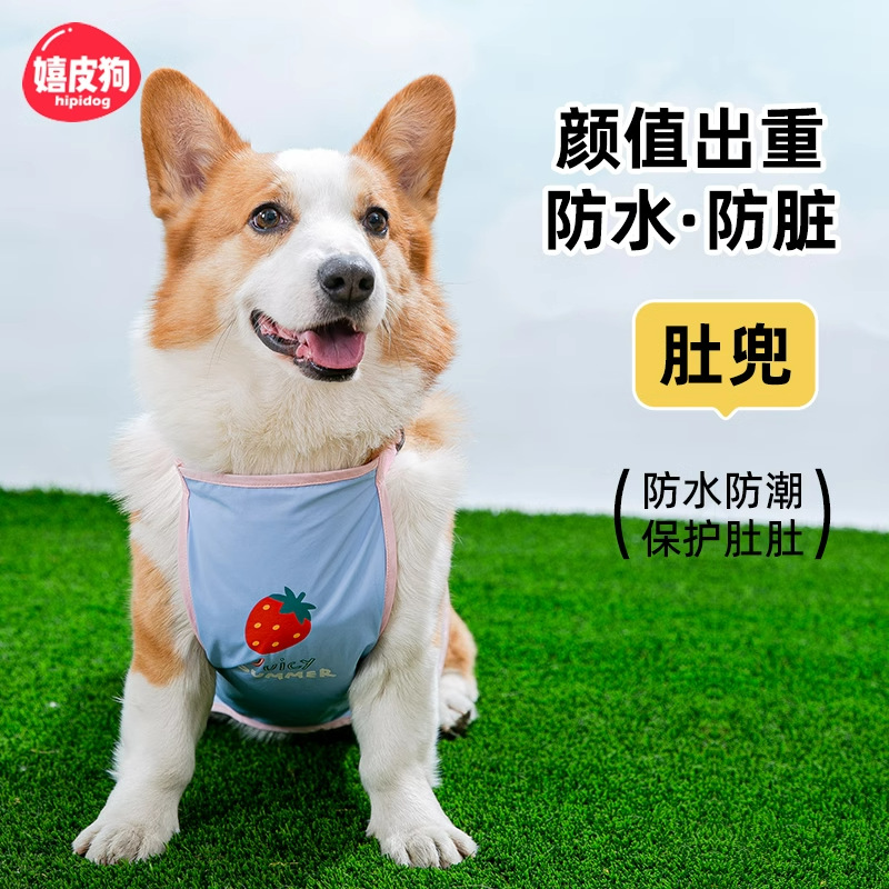 Primavera y verano perros dibujos animados a prueba de agua fresa antisucio corky bolsas de vientre perros pequeños y medianos salchicha ropa de perros
