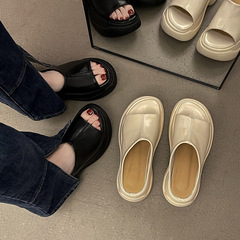 厚底拖鞋女外穿2024夏季新款踩屎感厚底時尚百搭舒適增高一字涼拖