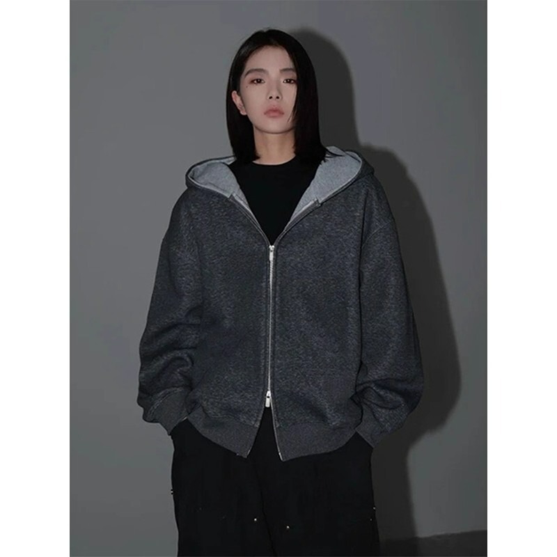Heavy Color-Blocked Hooded Sweatshirt for Men and Women, American Retro Cardigan Jacket, Casual and Versatile Sports Jacket