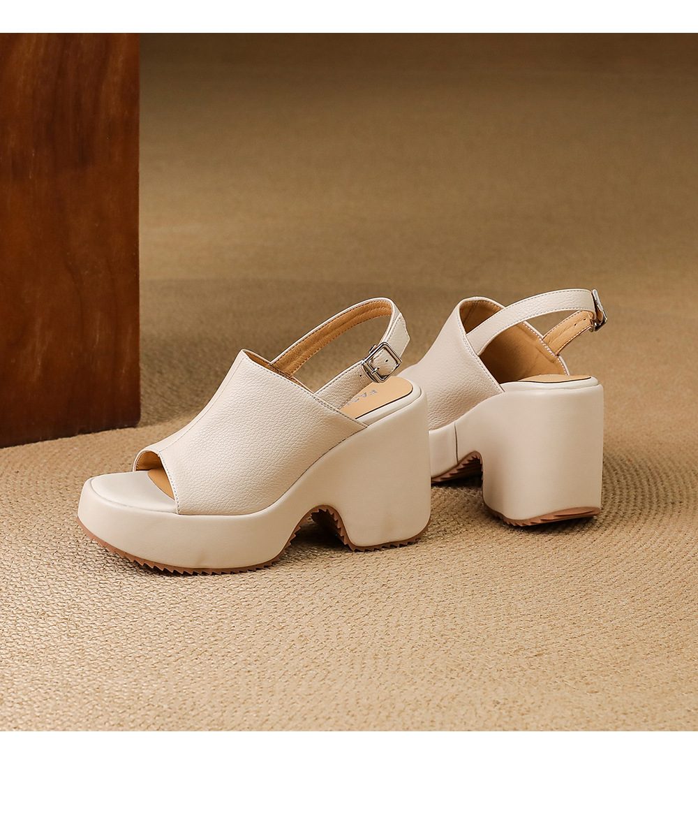 Sandal cao gót nữ hở mũi đế dày quai ngang khóa một chữ — màu trắng ngà, màu mơ chi tiết 18
