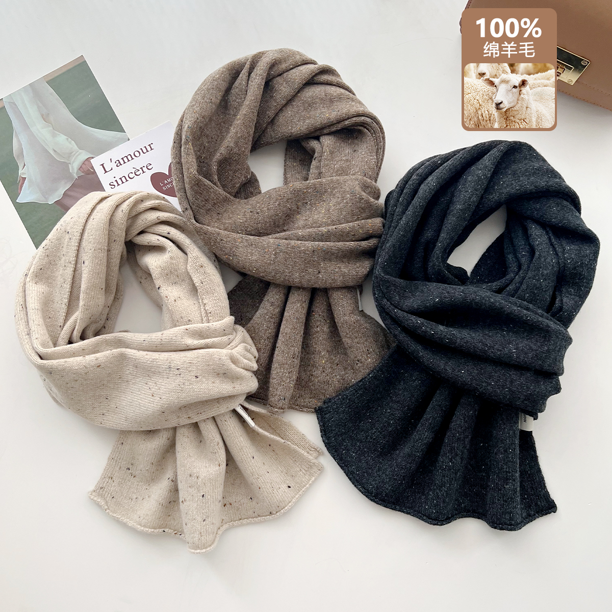 Demi-season solid color knitted keep warm scarf for men and women