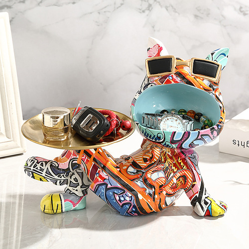 Personalized Pattern French Bulldog Trinket Dish Desk Ornament Bar Decor Halloween Decoration Water Transfer Printed Craft