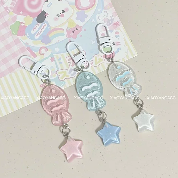 Mengxing H54 Fresh Summer Clear Taiyaki Keychain Sparkling Star Pendant for Best Friends and Couples