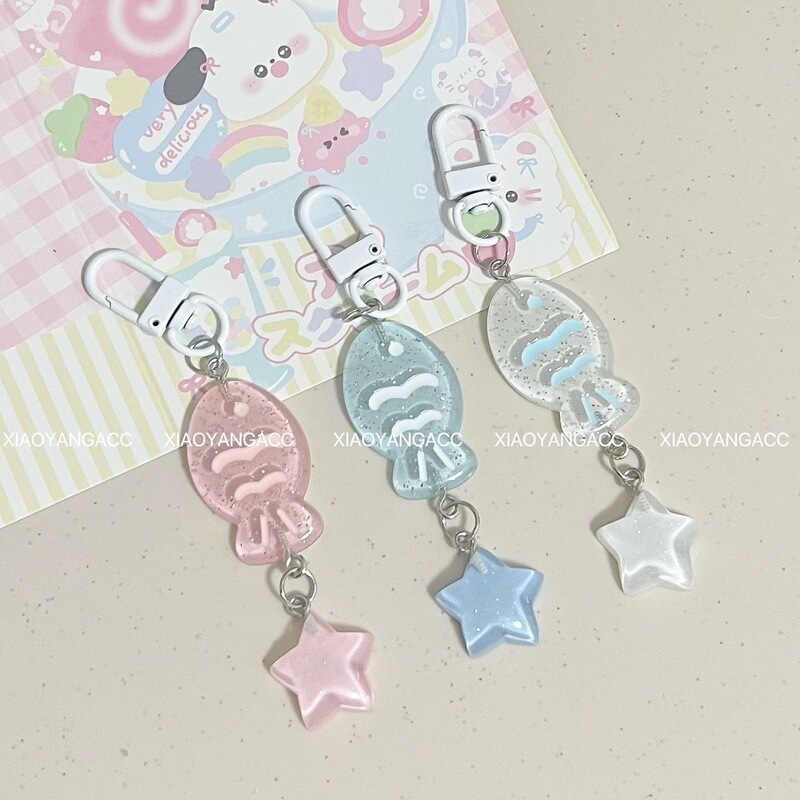 Mengxing H54 Fresh Summer Clear Taiyaki Keychain Sparkling Star Pendant for Best Friends and Couples