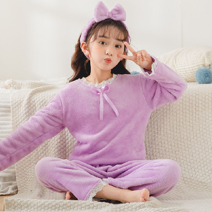 Pijamas infantiles niñas de franela pequeña princesa calentamiento otoño y invierno más terciopelo grueso dibujos animados ropa para niños de tamaño mediano ropa para el hogar