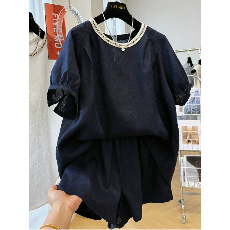 Полный комплект красивой летней одежды, льняные шорты и топы в корейском стиле, красивые маленькие женские костюмы из двух частей в корейском стиле.