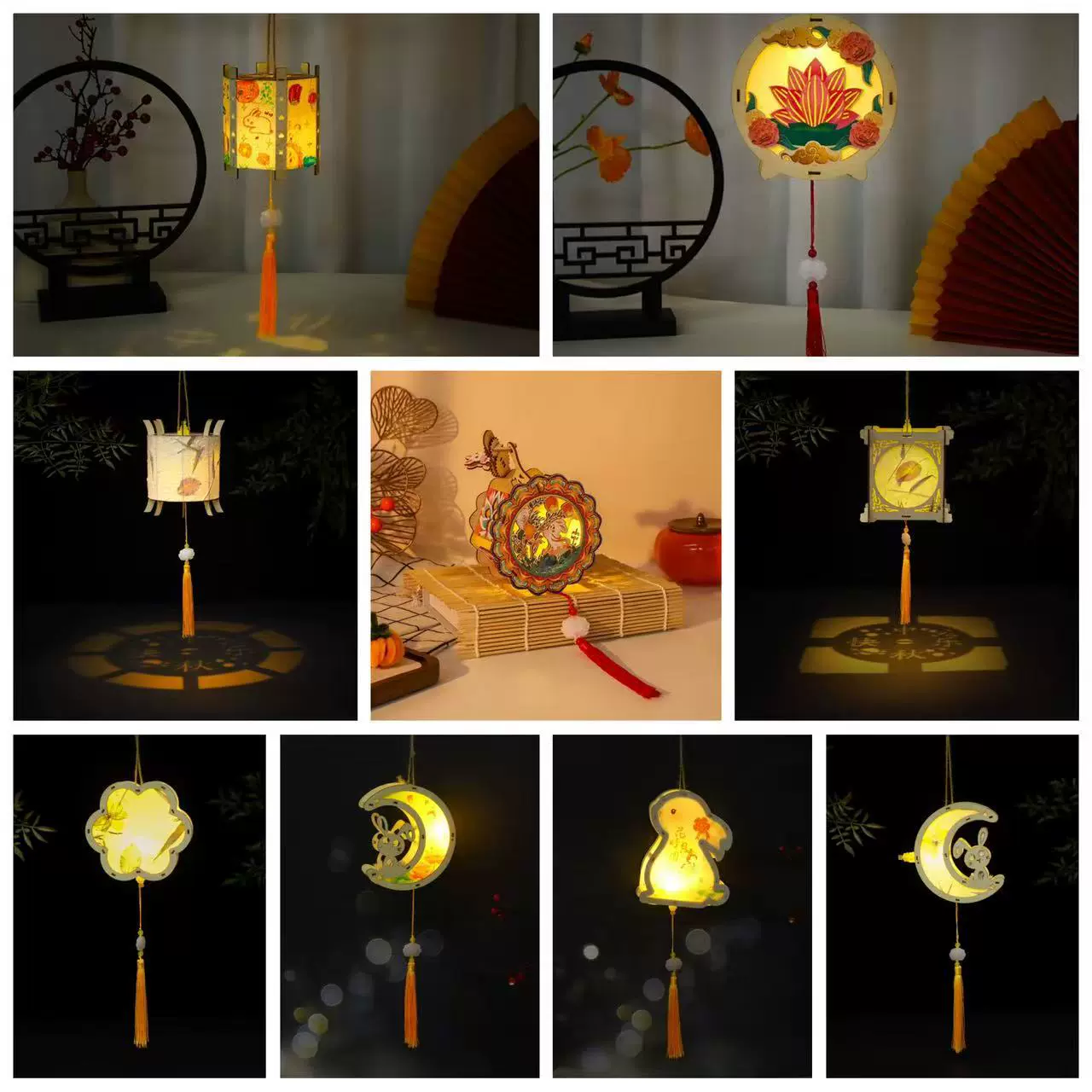 中秋节月兔灯笼手提古风纸花灯儿童手工diy材料包汉服创意提灯
