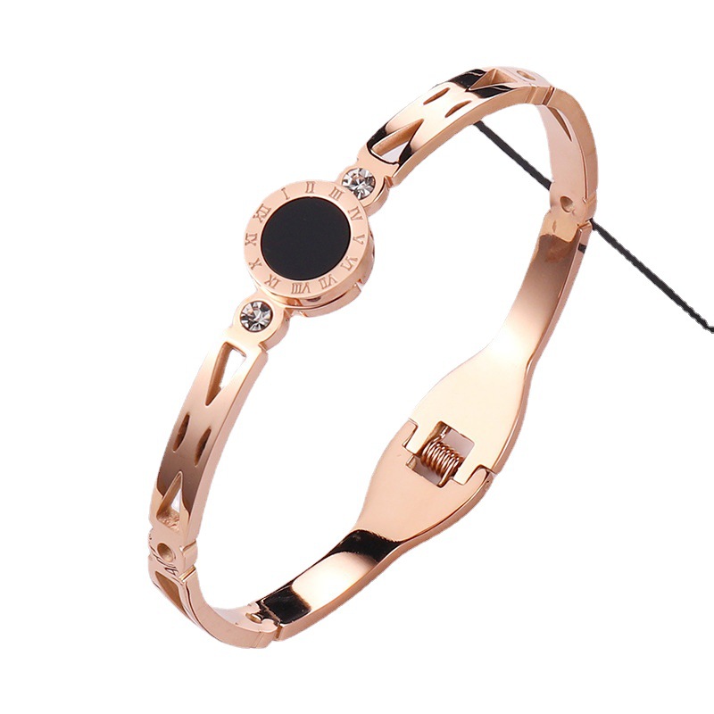 Brazalete de acero de titanio de oro rosa coreano para mujeres no se desvanece en la personalidad del nicho de diseño de moda pulsera roja en línea