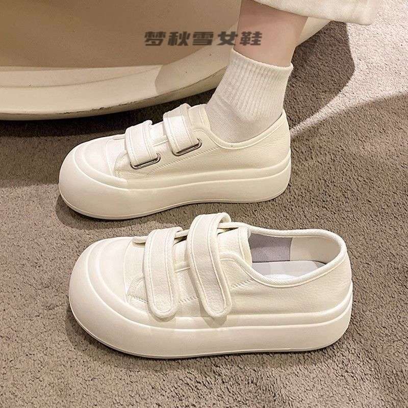 Velcro Thick-Soled White Shoes for Women 2025 Spring New White Canvas Shoes Ugly Big-Toe Hong Kong Style Casual Shoes