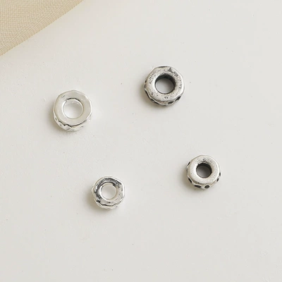 S999 Sterling Silver Round Knocking Face Disc Bead Handmade DIY Beaded Closed Ring Rope Bracelet Necklace Accessories (Zərgərlik ara hissələri) - white-plain-silver-s999-5mmpiece
