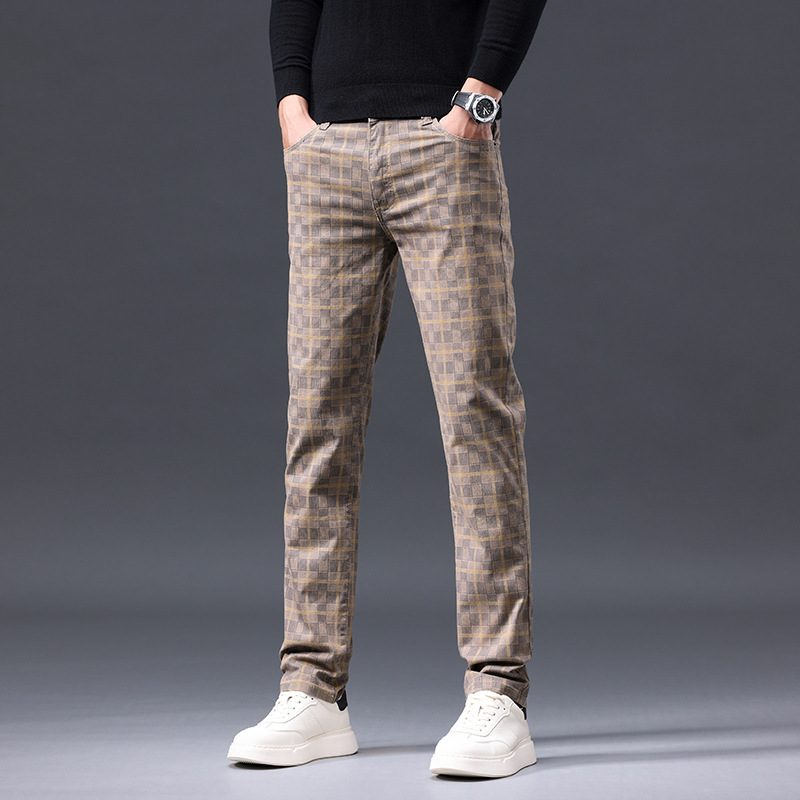 Cross-Border Straight-Leg Casual Pants Spring Plaid Long Pants Pure Cotton High Street British Style Men's Long Pants in Stock Slim Fit Pants Cross-Border Straight-Leg Casual Pants Spring Plaid Long Pants Pure Cotton High Street British Style Men's Long Pants in Stock Slim Fit Pants