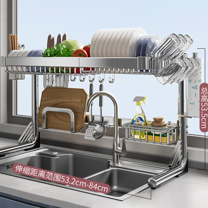 Fregadero retráctil estante de almacenamiento cocina plato multifuncional estante de almacenamiento cuchillo estante de plato fregadero estante de lavado estante de drenaje