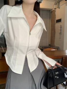 White Lap-up Long-sleeved Shirt Women's Spring and Autumn New Slim-fit Slimming Design Sense Irregular Hot Girl Top Trendy