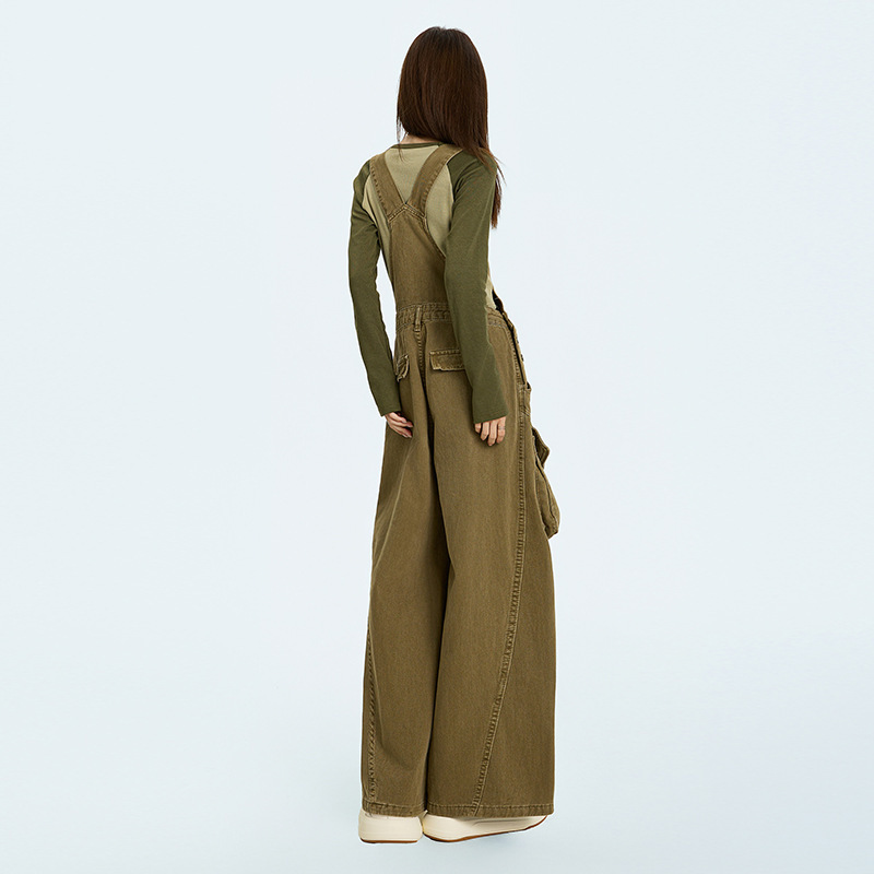 美式复古工装风牛仔背带裤女2025新款韩版时尚气质宽松阔腿连体裤|undefined