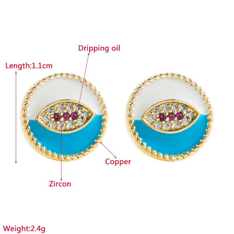 Fashion Devil's Eye Copper Gold Plated Zircon Ear Studs 1 Pair display picture 1