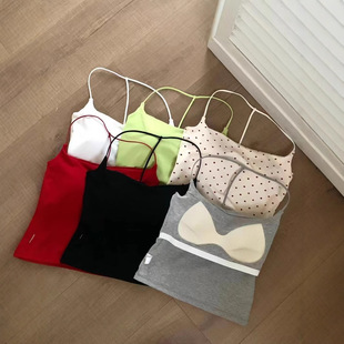 3096 # Hot Girl Backless Camisole with Breast Pads, Square Neck Camisole for Women, Spring Temperament, Short, Slim and Versatile Top