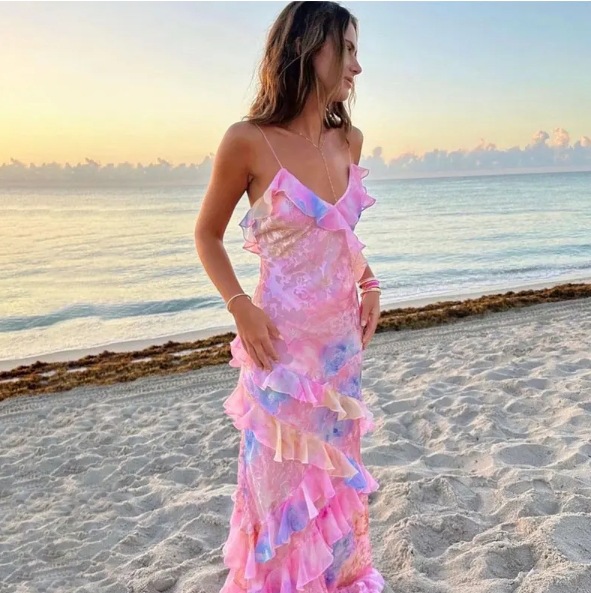 Femmes Robe Fourreau Sexy Sangle Impression Sans Manches Dégradé De Couleur Robe Mi-Longue Extérieur Plage Date display picture 1