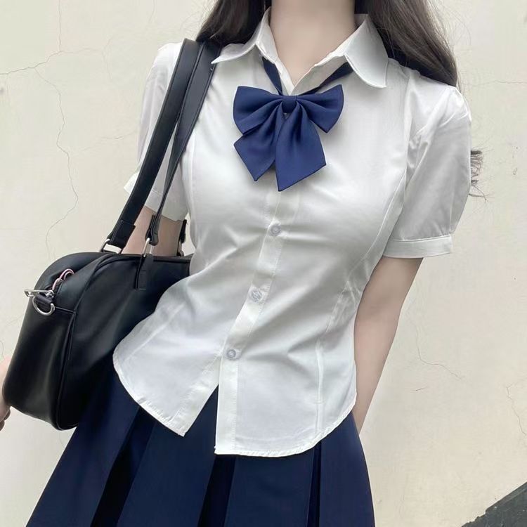 Jk Waist Shirt Uniform Top Short Sleeve Original Genuine Summer College Style Puff Sleeve White Shirt suit Women