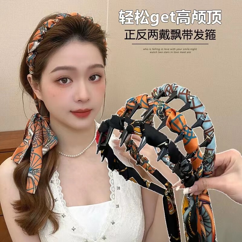 2025 新しいレトロな編み込みヘアフープ女性のハイエンド気質シルクスカーフヘアオールインワン流れるヘッドバンドヘアピンヘッドバンド|undefined