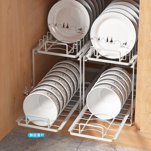 Bowl and Plate Storage Rack Built-in Kitchen Sink Pull-out Dish Drain Kitchen Bowl Holder Drain Rack
