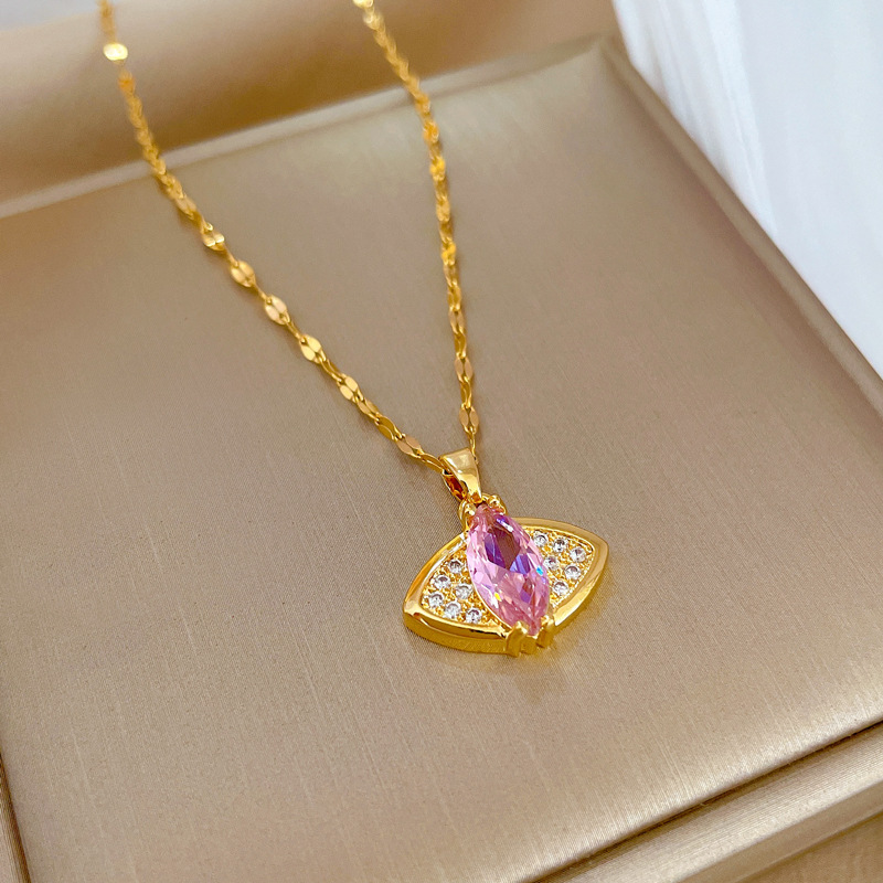 Fashion Eye Stainless Steel Copper Inlay Zircon Pendant Necklace 1 Piece