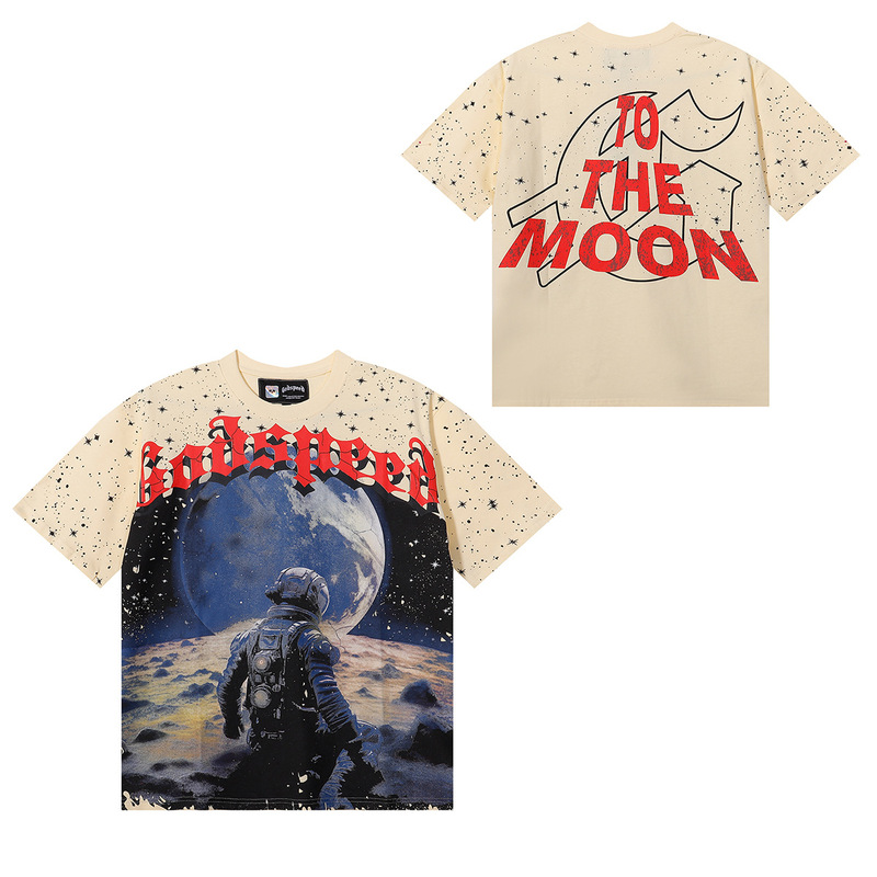 夏新作 Godspeed アメリカのハイストリートファッションブランド スカルロック ペアレタープリント 半袖Tシャツ メンズ|undefined