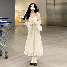 2025春秋季新款赫本风法式连衣裙女设计感很仙的长裙收腰长袖别致