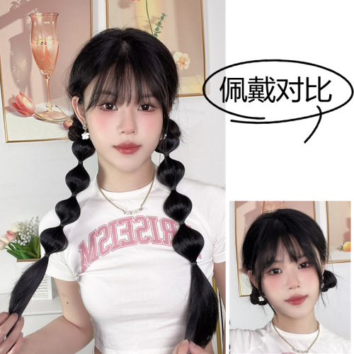 Two-Tier E-commerce Hot Girl Lantern Braid Wig for Girls, Simulated Hair Double Ponytail