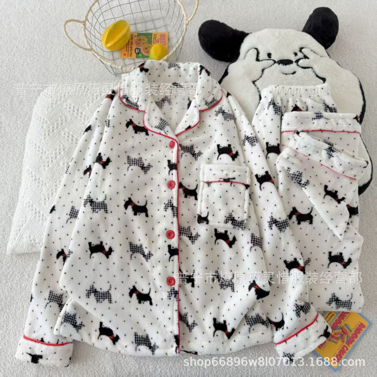 Franela otoño y invierno nueva linda niña caliente y gruesa dulce kitty gato suelto conjunto de pijamas se puede usar fuera