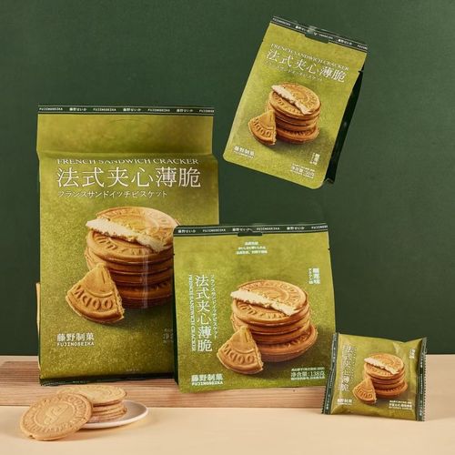 Toughu's French-style crumbly peach, oolong tea/lime/mango flavor sandwich cookies in a bag with individual packaging.