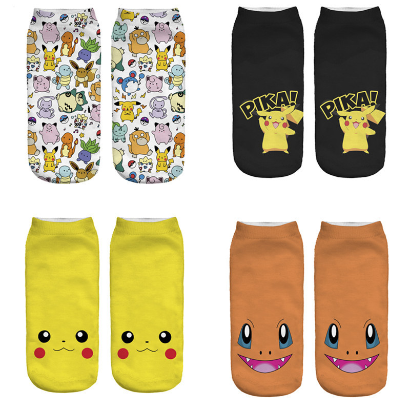 Amazon Hot Pet Smiley Series pikachu3D Digital Print Women Socks Short Socks Genie Cartoon Socks