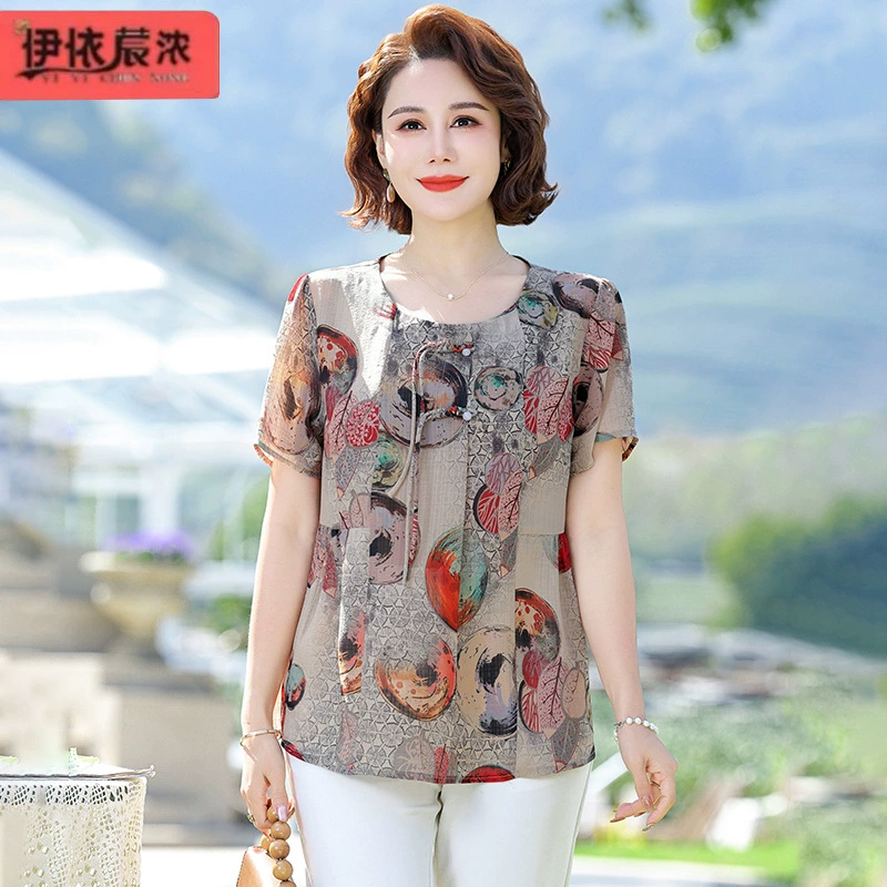 Среднее и старое женское летнее платье с круглым вырезом с короткими рукавами футболка 50-летняя сельская женщина