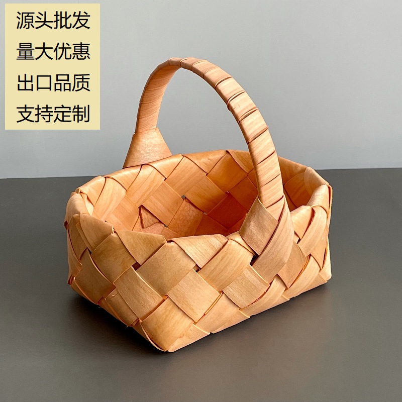 Japanese wood chip woven basket portable wedding candy box basket handmade wedding souvenir rattan small basket wholesale