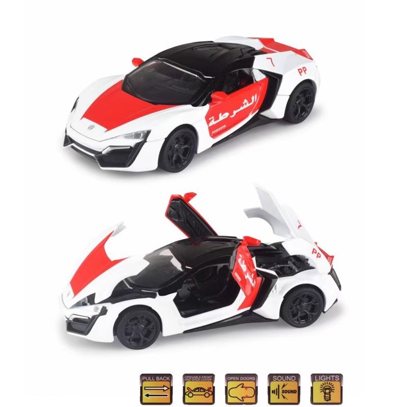 Coche de policía de Dubai modelo de coche de aleación coche deportivo Laken modelo de coche de retroceso decoración coche de juguete para niños regalo de niño