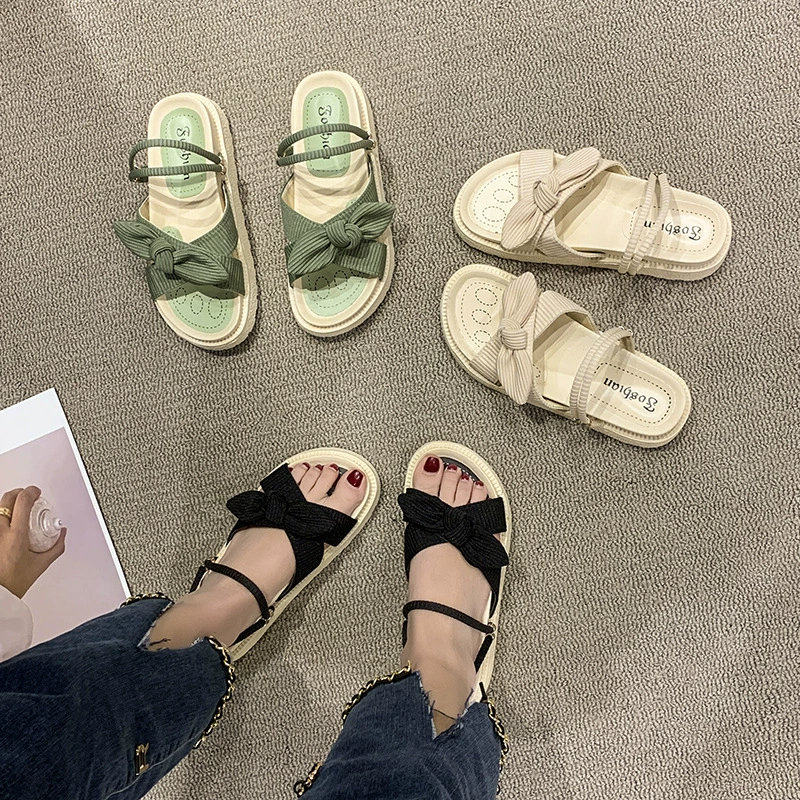 Сланцы на пляже Slide Sandals, платформа с бантом, женские летние пляжные сабо, размеры 35–40