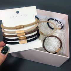 Simple and Elegant High-Elasticity Handmade Milk Coffee Color Square Buckle Hair Tie for DIY Mori Girl Hairstyle - New Black Hair Accessories for Women - Korean Version