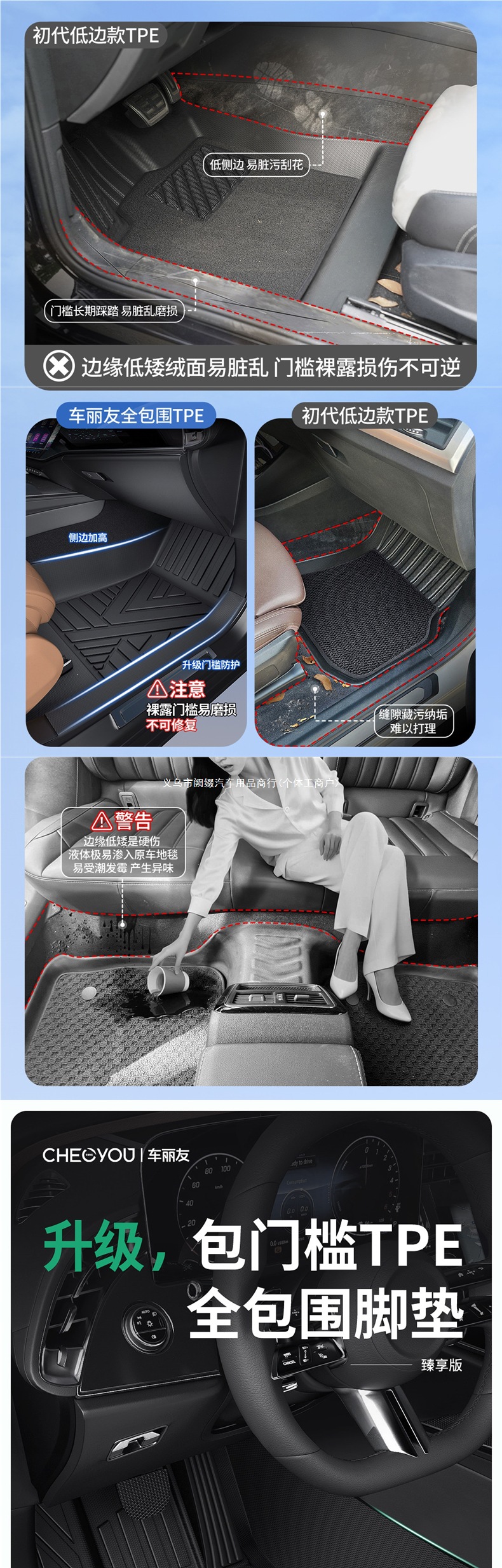 TPE full-coverage car floor mat for the driver's side, single piece, fully encircling the driver and passenger seats