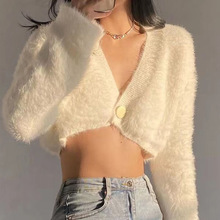 温柔风软糯毛衣外套女2025秋冬新款开衫短款宽松慵懒仿水貂绒上衣