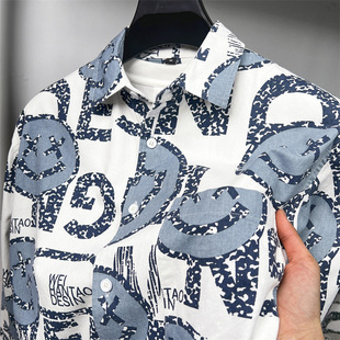 2025 Spring New Men's Retro Duffy Handsome Printed Shirt Loose Casual Hong Kong Style Long Sleeve Shirt Trendy Top