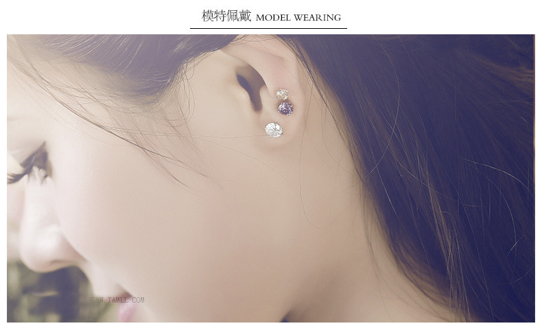 s925纯银四爪水钻耳钉 韩版女韩国小耳饰品 欧美