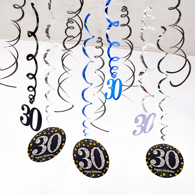 Fiesta de cumpleaños de Amazon Colgante en espiral de PVC de 12 piezas 30 años 40 años 50 años 60 años Decoración de cumpleaños