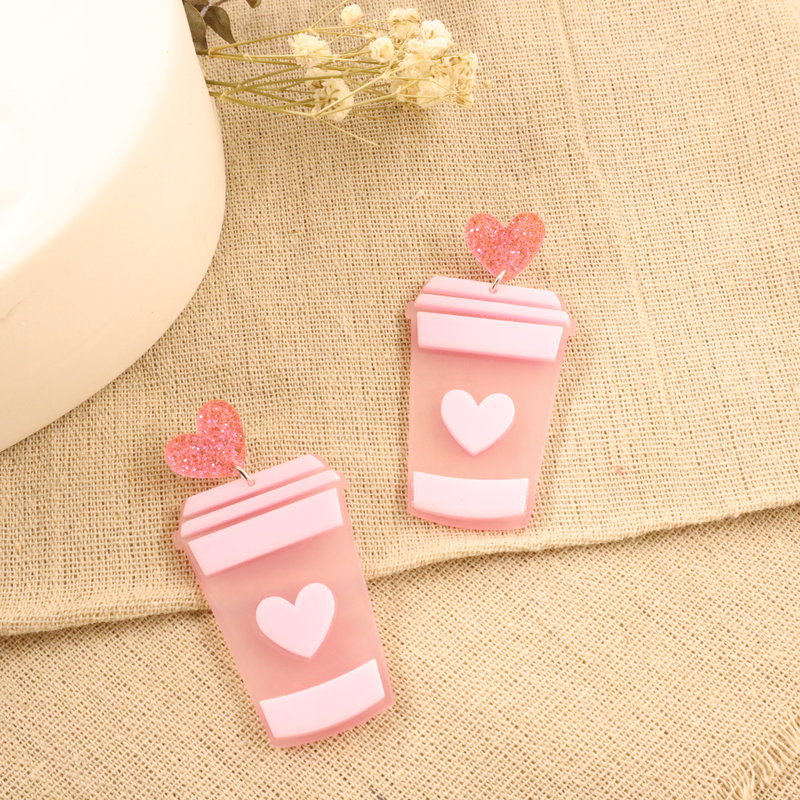 European And American Fashion Personality Creative New Heart Milk Tea Acrylic Earrings display picture 5