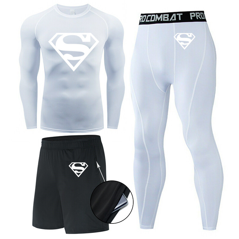 Traje de hombre de compresión de tres piezas de secado rápido medias de manga corta para correr traje deportivo ropa de entrenamiento de baloncesto gimnasio