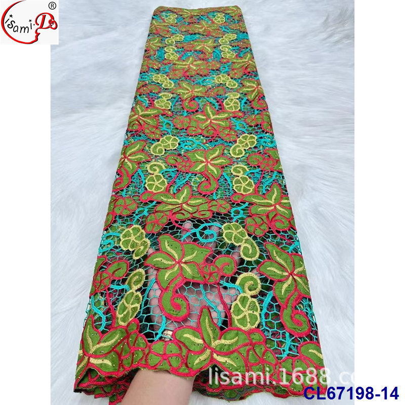 花朵水溶蕾丝多彩绣压钻镂空面料 连衣裙蕾丝布批发french lace