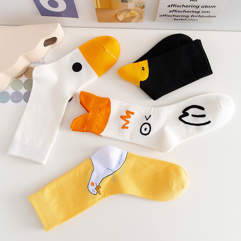 Socks Women's Cartoon Yellow Duck Cute Japanese Style Mid-length Socks Pure Cotton Trendy Socks High-barbed Stockings Street Zhuji Socks