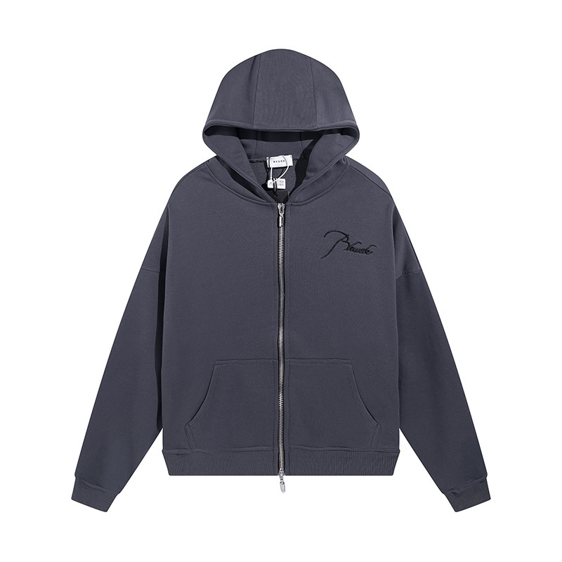 Rhudeアメリカ式高街潮牌男女同型アルファベット刺繍ゆるい毛輪フード付きカーディガンコート|undefined